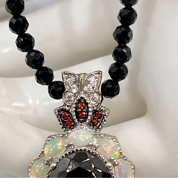 Silver Shungite Multigemstone Pendant Thai Black Spinel Beaded Necklace - Picture 5 of 14